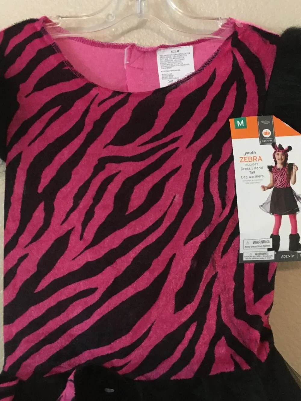 New Zebra Costume Dress 6/7 Hat Pink Black Tutu Skirt Tail Ears Halloween